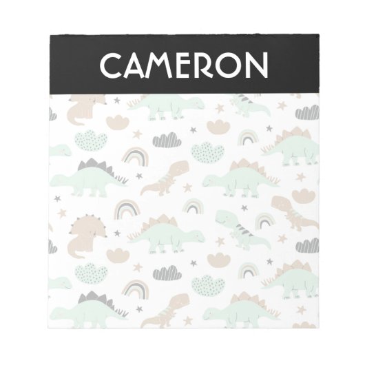 Cute Mint Green Dinosaur Pattern Notitieblok (Voorkant)