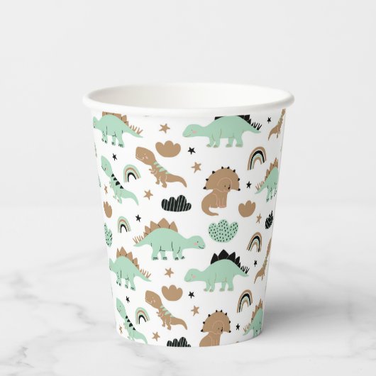 Cute Mint Green Dinosaur Pattern Papieren Bekers (Achterkant)