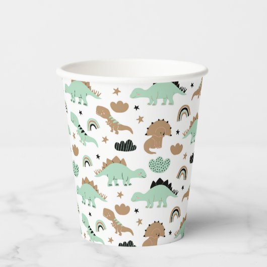 Cute Mint Green Dinosaur Pattern Papieren Bekers (Voorkant)