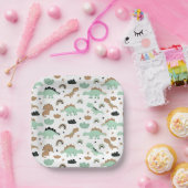 Cute Mint Green Dinosaur Pattern Papieren Bordje (Feest)