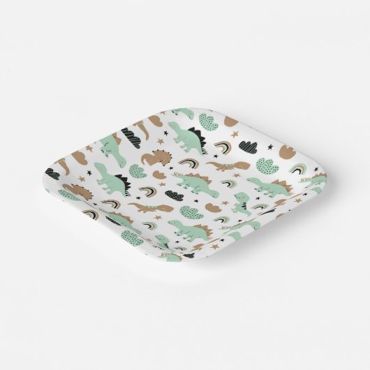 Cute Mint Green Dinosaur Pattern Papieren Bordje (Gebogen)