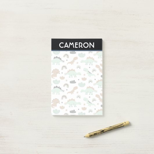 Cute Mint Green Dinosaur Pattern Post-it® Notes (Op bureau)