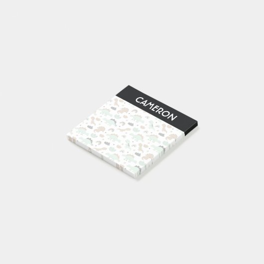 Cute Mint Green Dinosaur Pattern Post-it® Notes (Schuin)