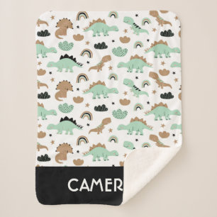 Cute Mint Green Dinosaur Pattern Sherpa Deken
