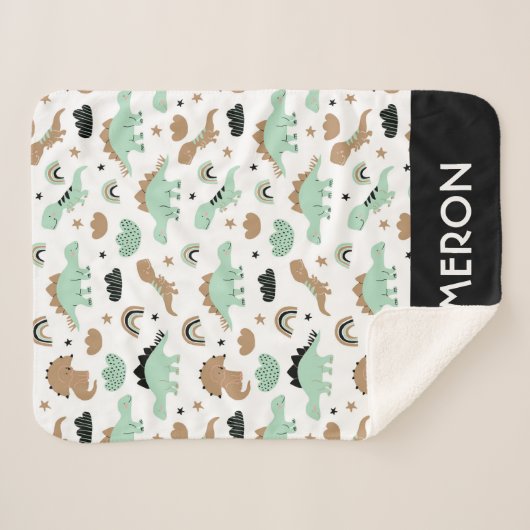 Cute Mint Green Dinosaur Pattern Sherpa Deken (Voorkant (horizontaal))