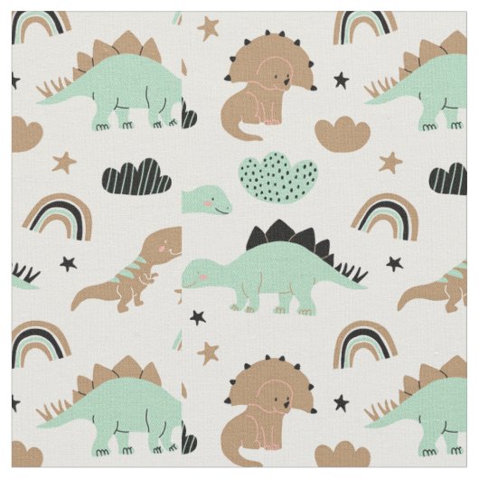 Cute Mint Green Dinosaur Pattern Stof (Close Up)