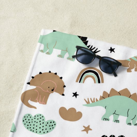 Cute Mint Green Dinosaur Pattern Strandlaken (In situ)