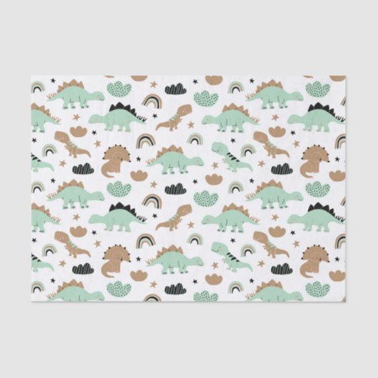 Cute Mint Green Dinosaur Pattern Tissuepapier (Voorkant)