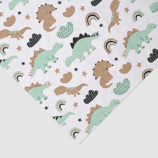 Cute Mint Green Dinosaur Pattern Tissuepapier (Detail)