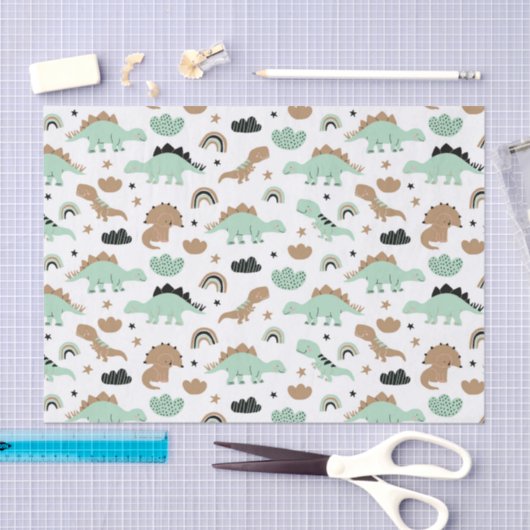 Cute Mint Green Dinosaur Pattern Tissuepapier (Craft)
