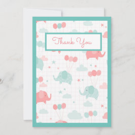 Cute Mint Green Elephant Baby shower Bedankkaart