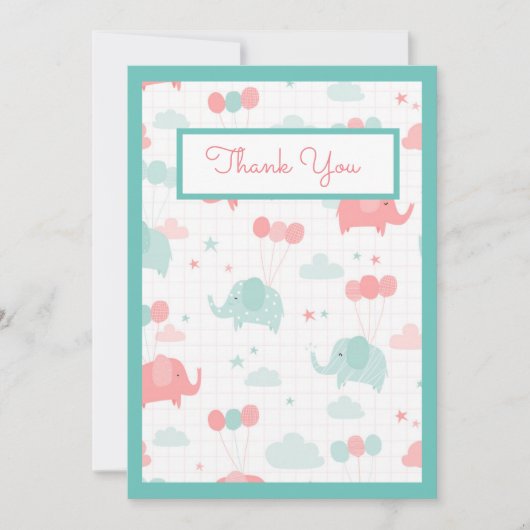 Cute Mint Green Elephant Baby shower Bedankkaart (Voorkant)