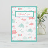 Cute Mint Green Elephant Baby shower Bedankkaart (Staand voorkant)