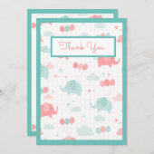 Cute Mint Green Elephant Baby shower Bedankkaart (Voorkant / Achterkant)