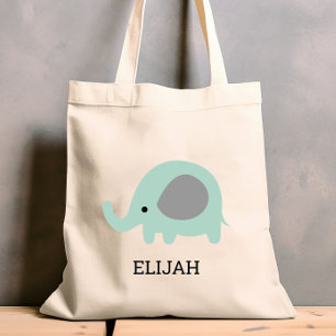 Cute Mint Green Elephant Kinderen Personalized Tote Bag