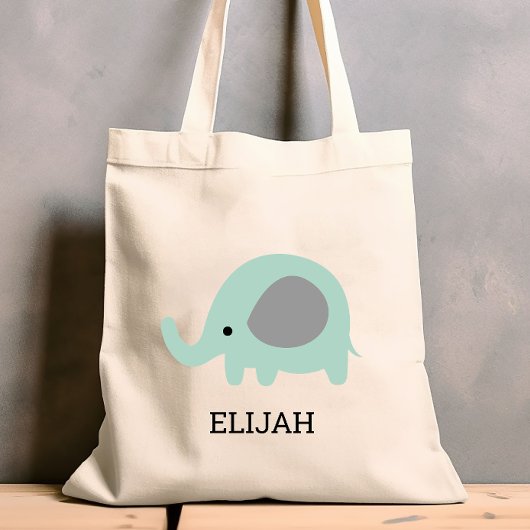 Cute Mint Green Elephant Kinderen Personalized Tote Bag