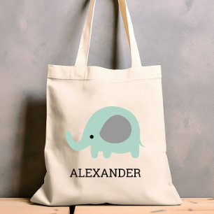 Cute Mint Green Elephant Kinderen Personalized Tote Bag