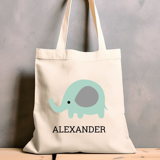 Cute Mint Green Elephant Kinderen Personalized Tote Bag