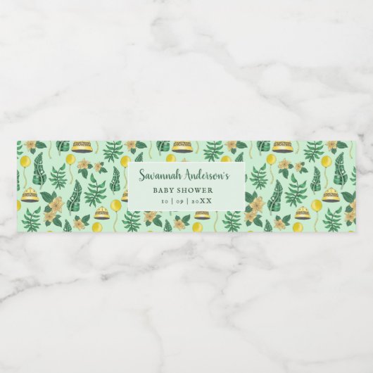 Cute Mint Green Gender Neutral Safari Baby shower Waterfles Etiket (Enkel label)