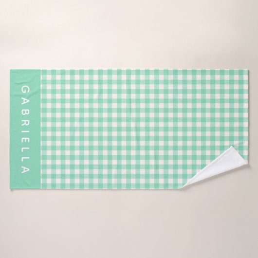 Cute  Mint Green Gingham Pset Personalized Badhanddoek (Badhanddoek)