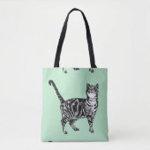 Cute Mint Green Girls Tabby Cat Grocery Canvas tas (Voorkant)