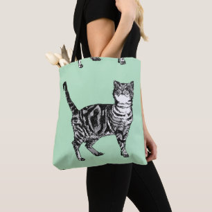 Cute Mint Green Girls Tabby Cat Grocery Canvas tas
