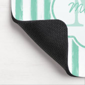 Cute Mint Green Painted Stripes Monogram en Naam Muismat (Hoek)