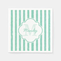 Cute Mint Green Painted Stripes Monogram en Naam