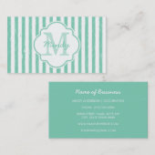 Cute Mint Green Painted Stripes Monogram en Naam Visitekaartje (Voorkant / Achterkant)