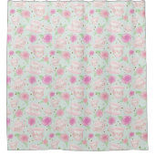 Cute Mint Green Pink Tea Party Pattern Douchegordijn (Voorkant)