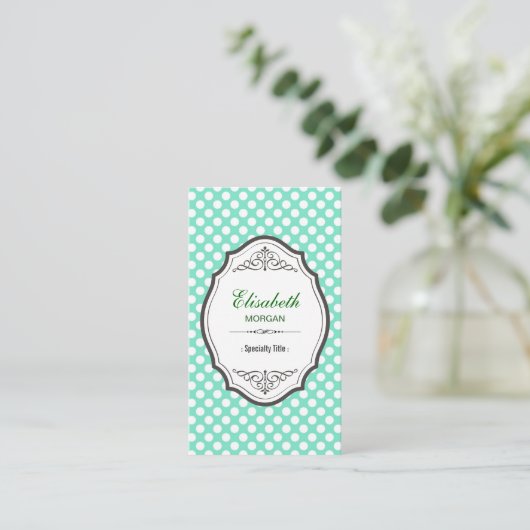 Cute Mint Green Polka Dots Elegant  Lijst Visitekaartje (Staand voorkant)