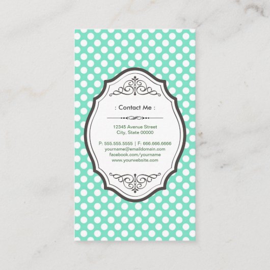 Cute Mint Green Polka Dots Elegant  Lijst Visitekaartje (Achterkant)