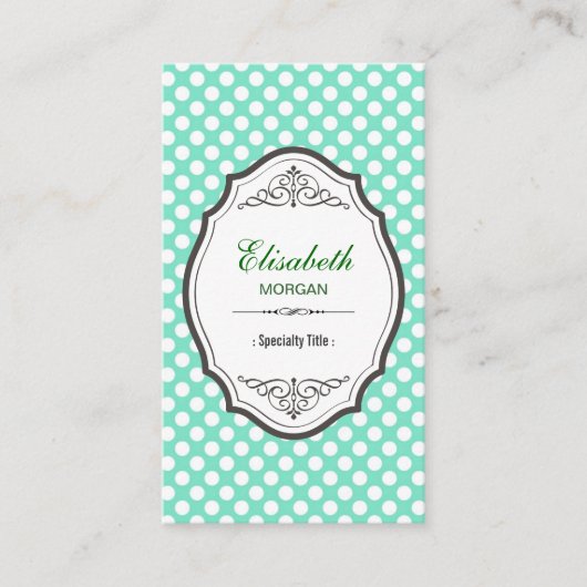 Cute Mint Green Polka Dots Elegant Lijst Visitekaartje (Voorkant)