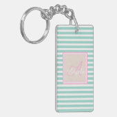 Cute Mint Green Stripes, Monogram-Gepersonaliseerd Sleutelhanger (Voorkant Links)