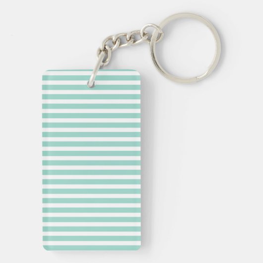 Cute Mint Green Stripes, Monogram-Gepersonaliseerd Sleutelhanger (achterkant)