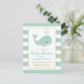 Cute Mint Green Whale Baby shower Invitation Briefkaart (Staand voorkant)