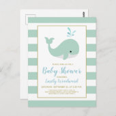 Cute Mint Green Whale Baby shower Invitation Briefkaart (Voorkant / Achterkant)