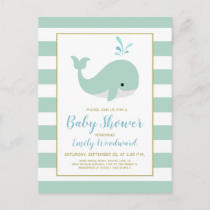 Cute Mint Green Whale Baby shower Invitation Briefkaart