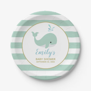 Cute Mint Green Whale Baby shower Papieren Bordje