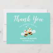 Cute Mint om Honey Bee Couple Whimsical Wedding te Bedankkaart (Voorkant)