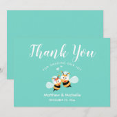 Cute Mint om Honey Bee Couple Whimsical Wedding te Bedankkaart (Voorkant / Achterkant)