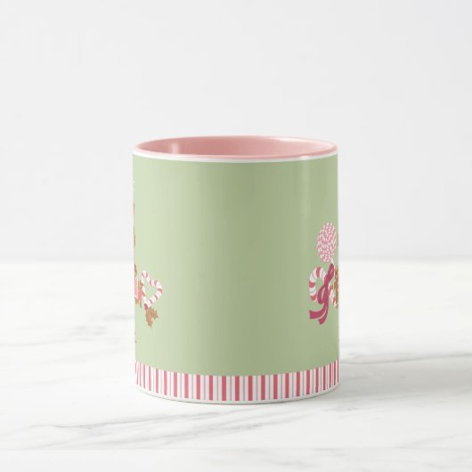 Cute Mint Pink Candy Cane Gingerbrood House Mok (Midden)