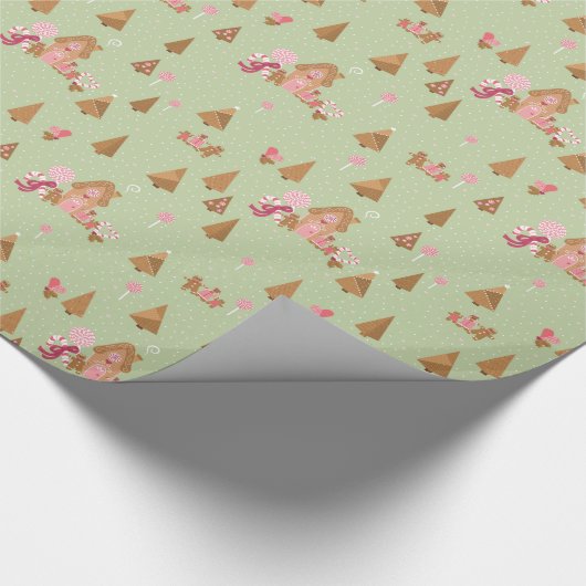 Cute Mint Pink Gingerbrood Candy Cane Cadeaupapier (Hoek)