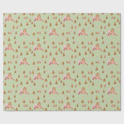Cute Mint Pink Gingerbrood Candy Cane Cadeaupapier (Vlak)