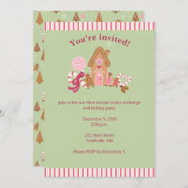 Cute Mint Pink Gingerbrood Candy Cane Invitation Kaart