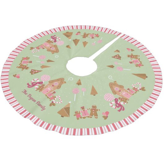 Cute Mint Pink Gingerbrood House Candy Cane Brushe Kerstboom Rok (Gekanteld)