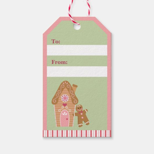 Cute Mint Pink Gingerbrood Snoep Gift Label Cadeaulabel (Voorkant)