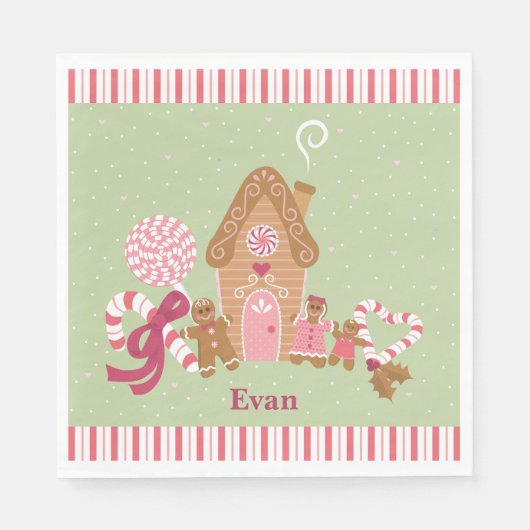 Cute Mint Pink Gingerbrood Snoep Papier Napkin Servet (Voorkant)