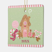 Cute Mint Pink Gingerbrood Snoep Square Ornament (Links)