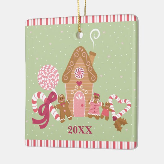 Cute Mint Pink Gingerbrood Snoep Square Ornament (Links)